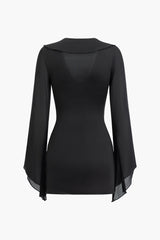 Minikleid mit Rüschen und V-Ausschnitt und langen Ärmeln 