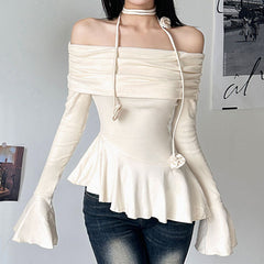 Coquette Bardot Top with Rose Choker