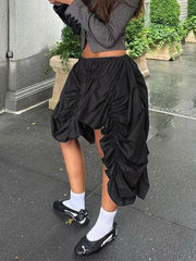 Falten Schwarz Mini Rock Für Frauen Hohe Taille Mode Asymmetrische Lose Röcke Weibliche 2024 Straße Neue Mode Rock WomanChristmas Geschenke 