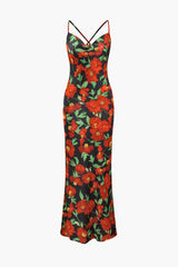 Floral Print Cross Tie Back Maxi Dress