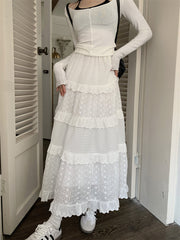 High quality White Cute Skirts for Women Summer High Waisted A-line Skirt Long Skirt Hook Flower