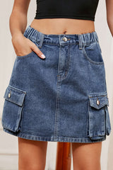 Flap Pocket Cargo Denim Skirt