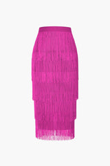 Fringed Tiered Midi Skirt