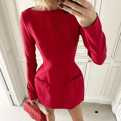 Bows Splice Long Sleeve Mini Dress Elegant Office Woman Solid Bodycon Club Party Dresses 2025 Autumn High Waist FashionChristmas Gifts