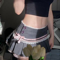 Lace Splice Miniröcke für Frauen Bogen Bandage Mode Falten Rock Hot Girls Winter Casual Lace-up High Waist Rock LadiesChristmas Geschenke 
