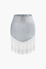 Sequin Fringe Cowl Neck Cami Top And Mini Skirt Set
