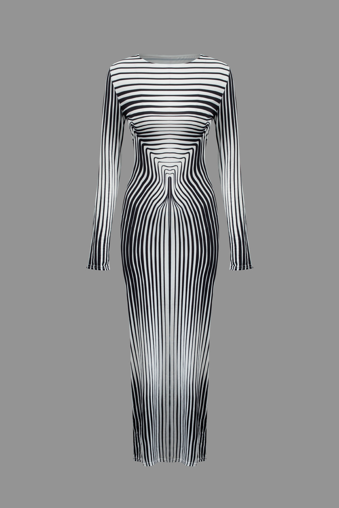 Stripe Contrast Round Neck Long Sleeve Maxi Dress