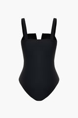 Contrast Trim Cut Out Notched Neck One-Piece Swimsuit