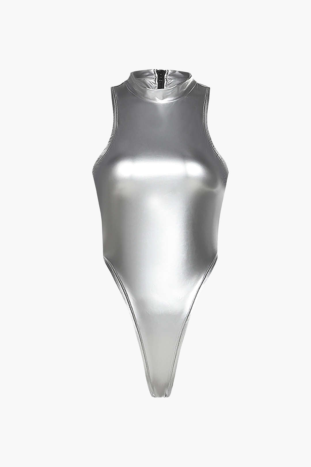 Metallic Mock Neck Sleeveless Bodysuit