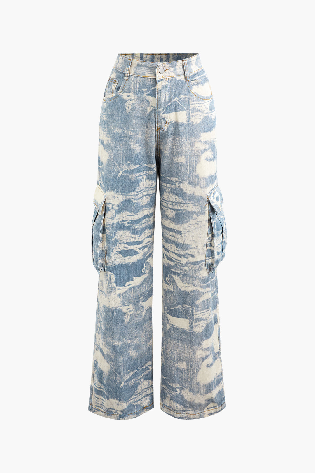 Tie Dye Flap Pocket Wide Leg Cargo Jeans