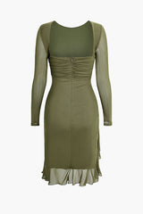 Rückenfreies Midikleid mit Rüschensaum und Rüschen 