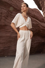 Linen Pleated Straight Leg Pants