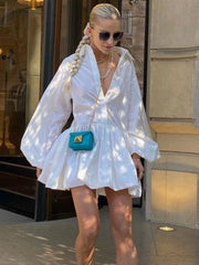 Folds Slim Mini Dresses For Women 2025 Casual Lapel Solid Loose Vestido Para Mujer Autumn Fashion Streetwear Dress WomanChristmas Gifts