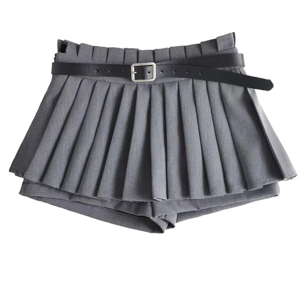 Schlanker Mini-Faltenrock mit niedriger Taille für Frauen im Sommer, lässig, schwarzer Gürtel, Röcke, Babes, modisch, solide Une Jupe Ligne, Weihnachtsgeschenke 