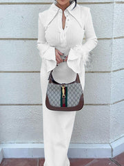 Skinny Feathers Slightly Sheer Split-Joint Lapel Maxi Dresses