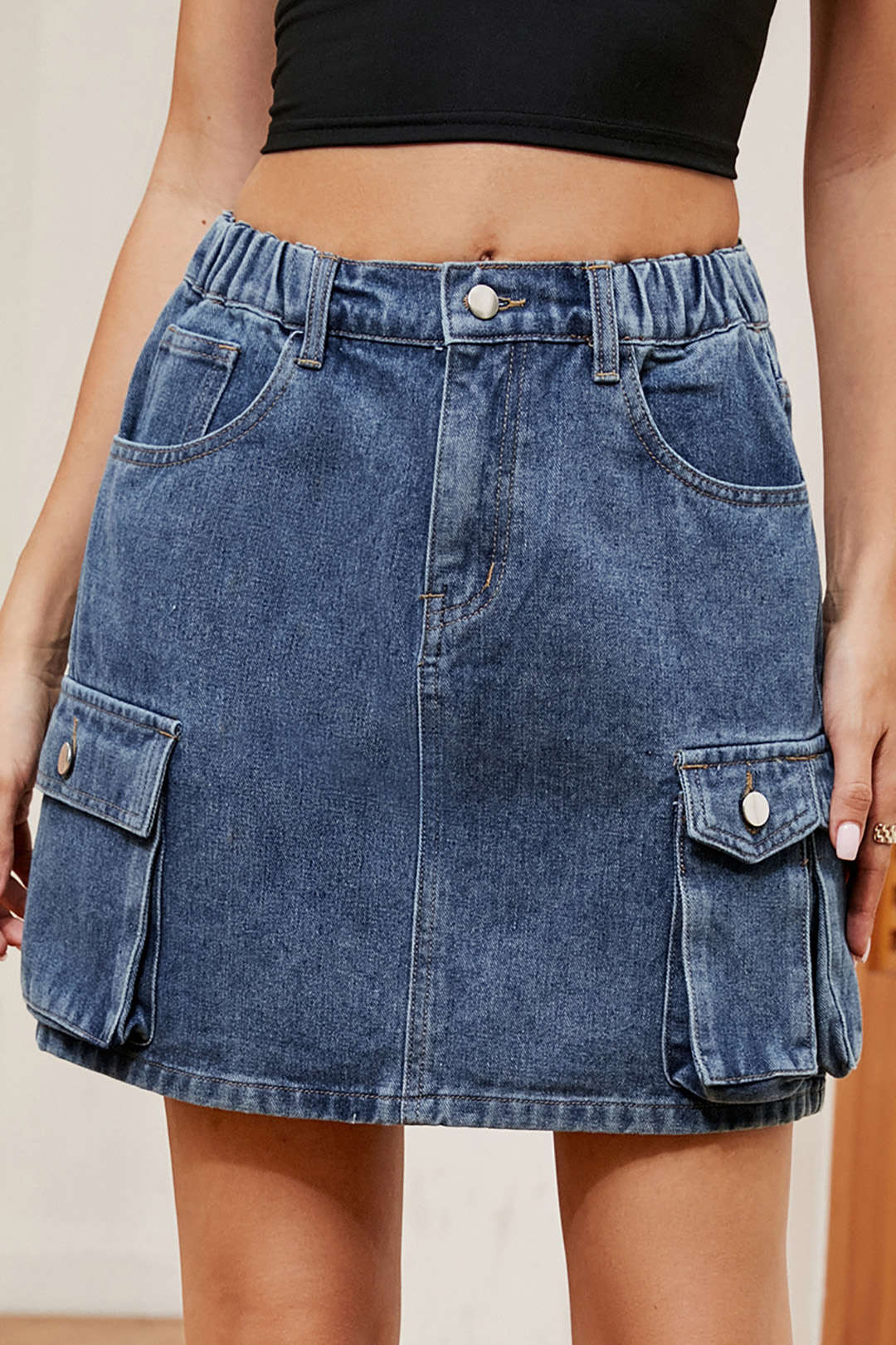 Flap Pocket Cargo Denim Skirt