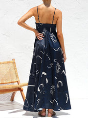 Printed Split-Joint Loose Sleeveless Spaghetti-Neck Maxi Dresses
