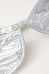 Metallic Bra Top And Asymmetric Drawstring Mini Skirt Set
