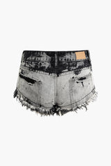 Faded Fray Hem Denim Shorts