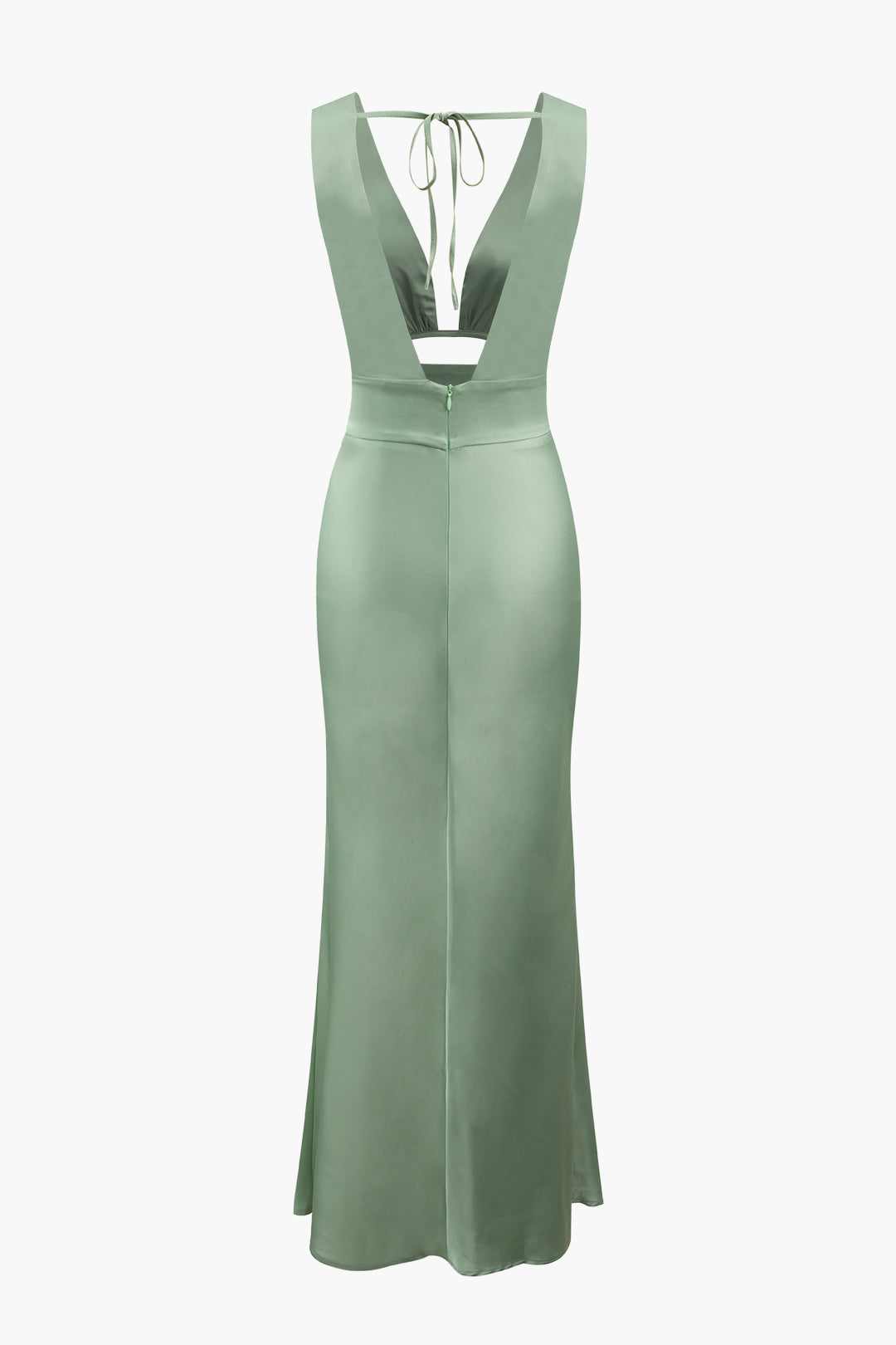 V-neck Satin Tie Back Sleeveless Maxi Dress