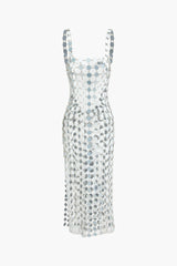 Square Neck Sequin Sheer Maxi Dress