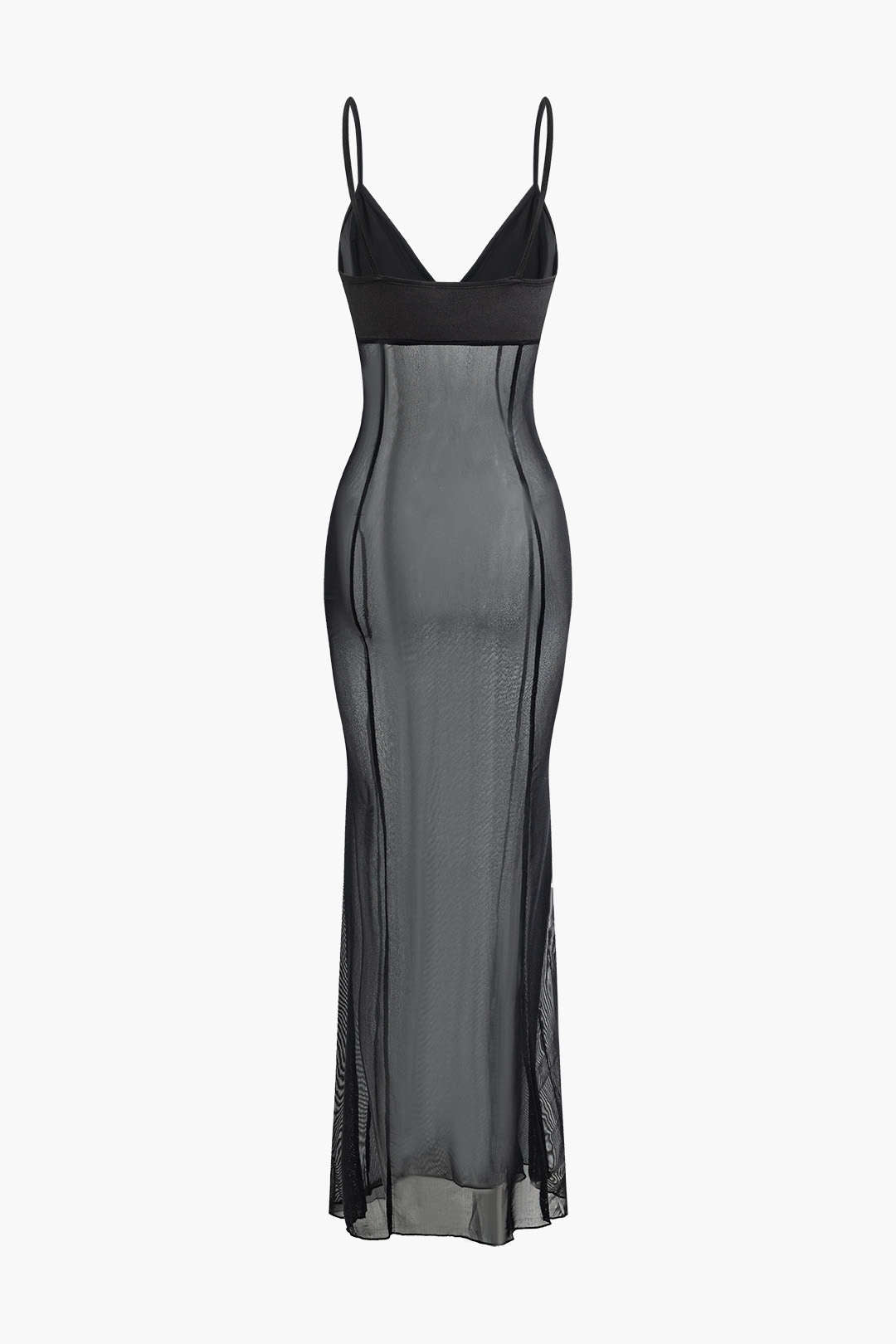Maxikleid mit V-Ausschnitt und transparentem Netzstoff 