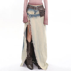 Distressed Denim Maxi Skirt