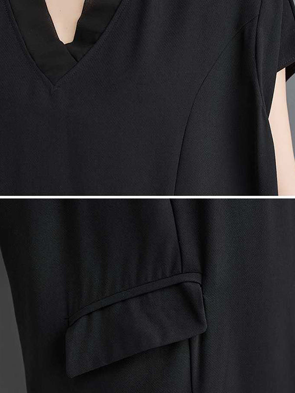 Solid Color Split-Front Split-Joint A-Line Loose V-Neck Midi Dresses