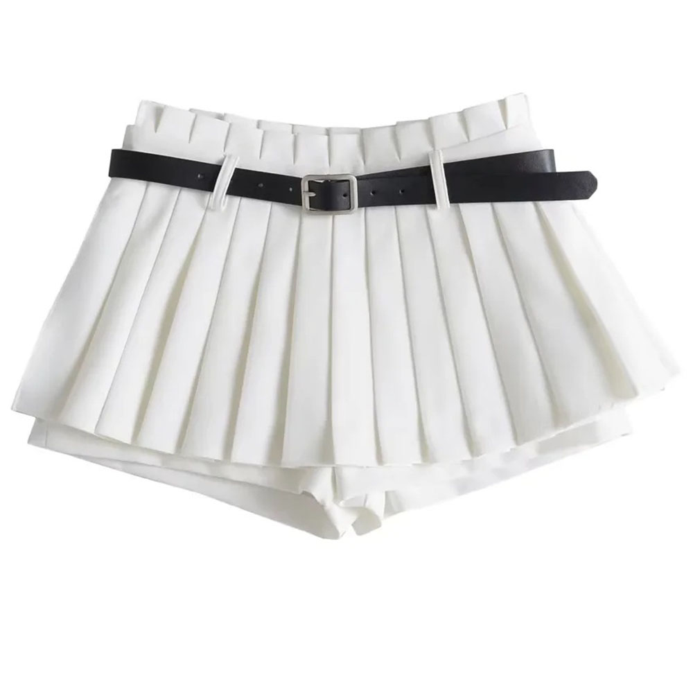 Schlanker Mini-Faltenrock mit niedriger Taille für Frauen im Sommer, lässig, schwarzer Gürtel, Röcke, Babes, modisch, solide Une Jupe Ligne, Weihnachtsgeschenke 