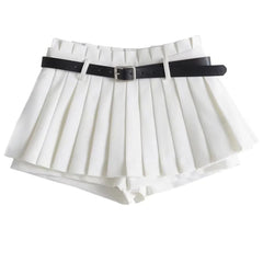 Schlanker Mini-Faltenrock mit niedriger Taille für Frauen im Sommer, lässig, schwarzer Gürtel, Röcke, Babes, modisch, solide Une Jupe Ligne, Weihnachtsgeschenke 