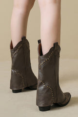 Cowboy Metal Studded Detail Foldover Chunky Heeled Boots