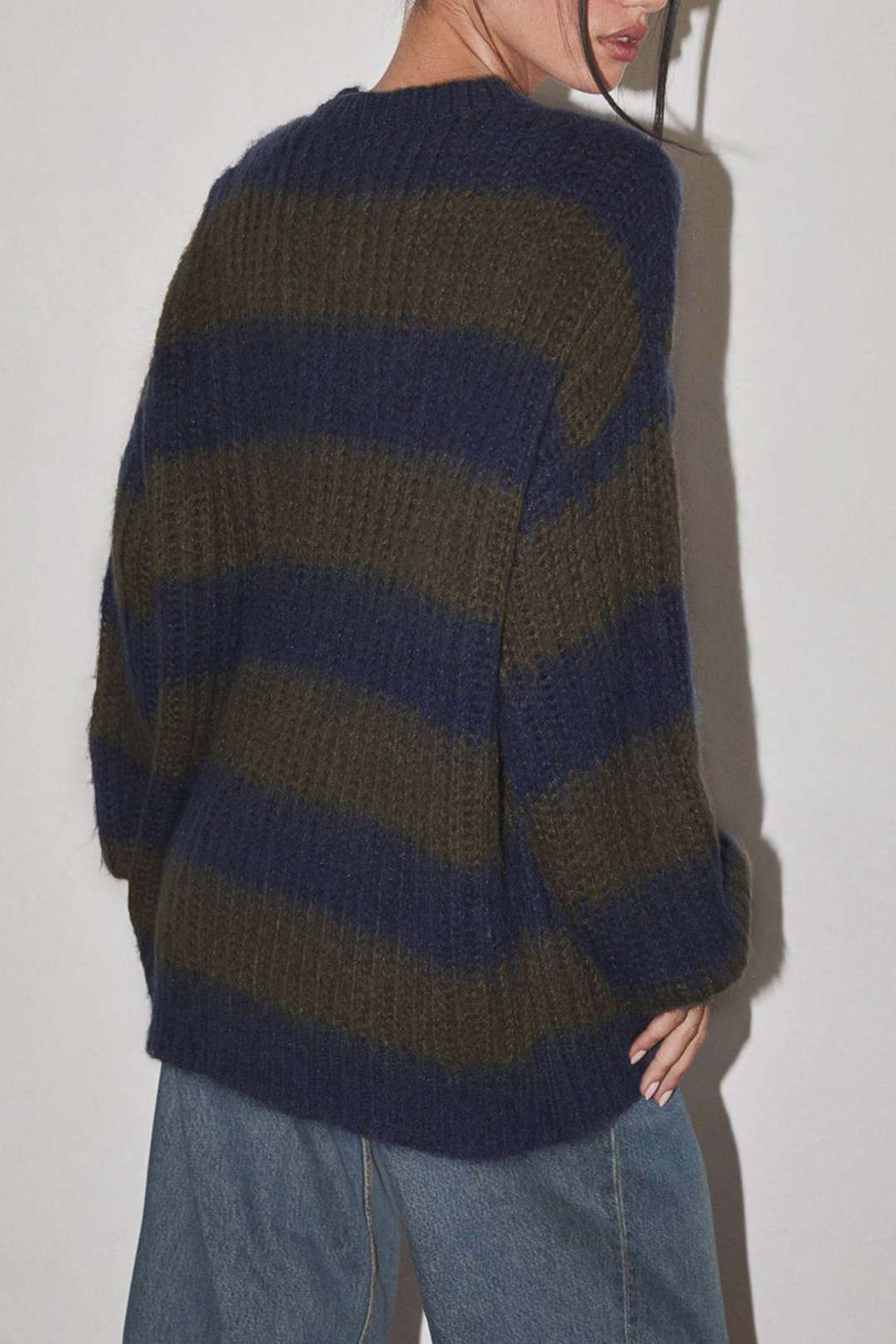 Contrast Stripe Round Neck Sweater