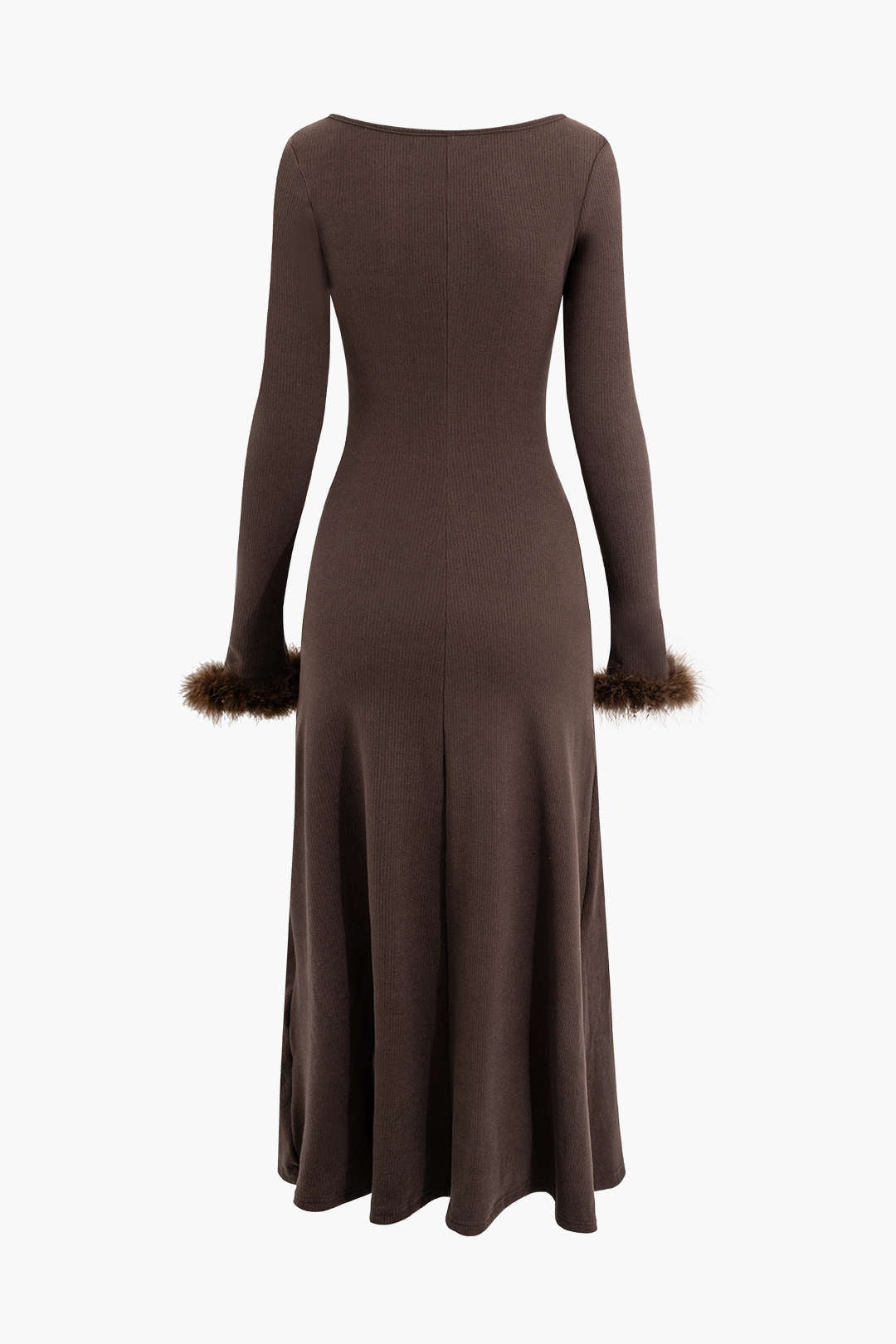 Faux Fur Trim Wrap Ruched Pleated Midi Dress