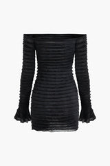 Tiered Textured Off The Shoulder Bell Sleeve Mini Dress