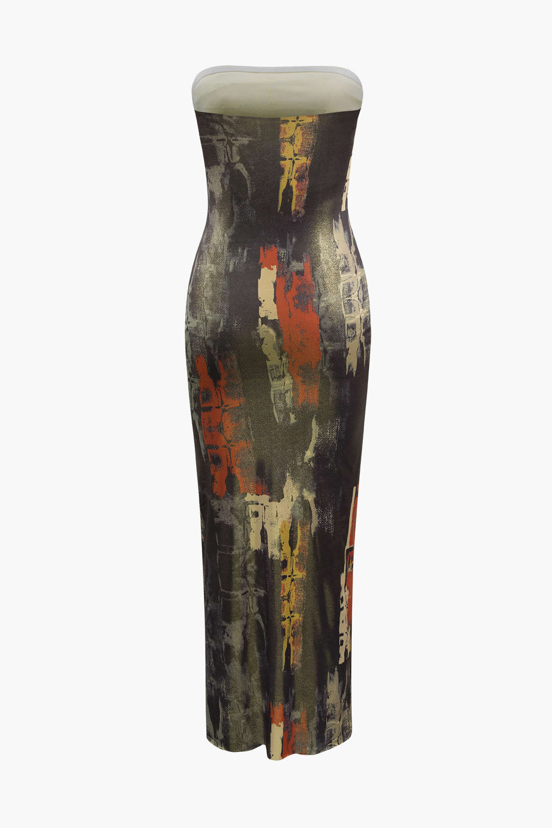 Abstract Print Strapless Maxi Dress