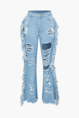 Ripped Frayed Flared Leg Jeans