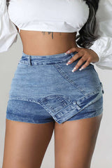 Asymmetrical Wrap Denim Shorts