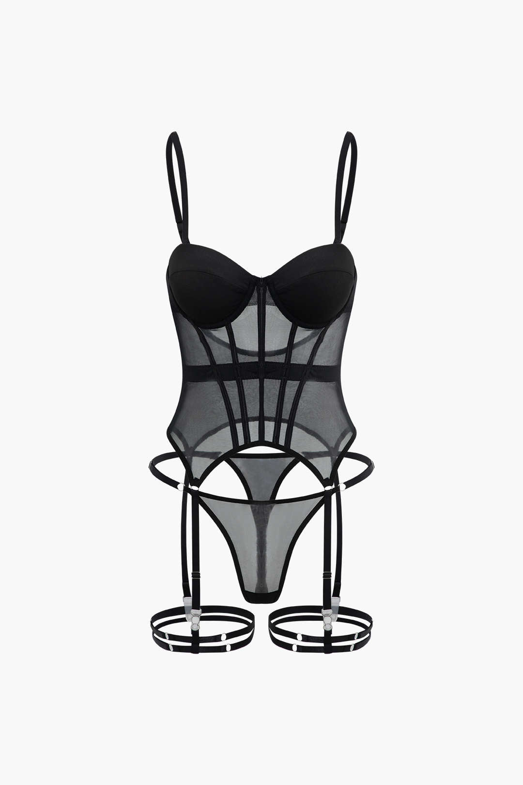 Mesh Detail Corset Lingerie And Thong Two-Pieces Set