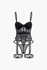 Mesh Detail Corset Lingerie And Thong Two-Pieces Set