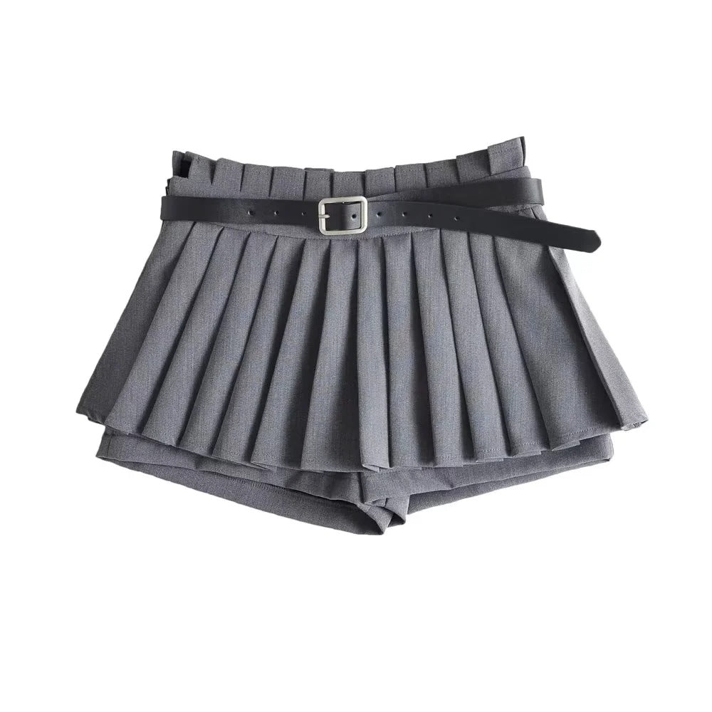 Schlanker Mini-Faltenrock mit niedriger Taille für Frauen im Sommer, lässig, schwarzer Gürtel, Röcke, Babes, modisch, solide Une Jupe Ligne, Weihnachtsgeschenke 