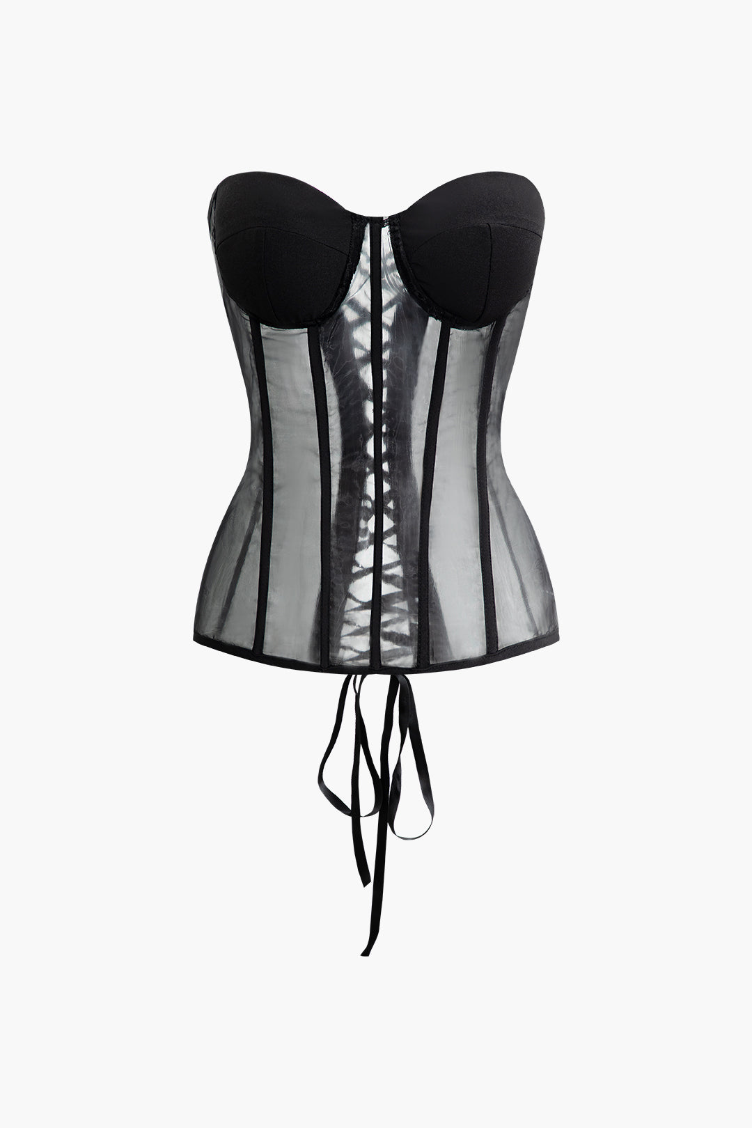 Sheer Mesh Lace-Up Corset Top