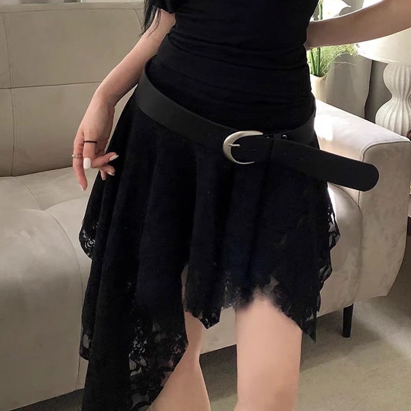 Urlaub Einfarbig Spitze Gekräuselt Rock Für Frauen Sexy Low Taille Unregelmäßigen Mini Rock Splice Heiße Mädchen Clubs Party RockChristmas Geschenke 