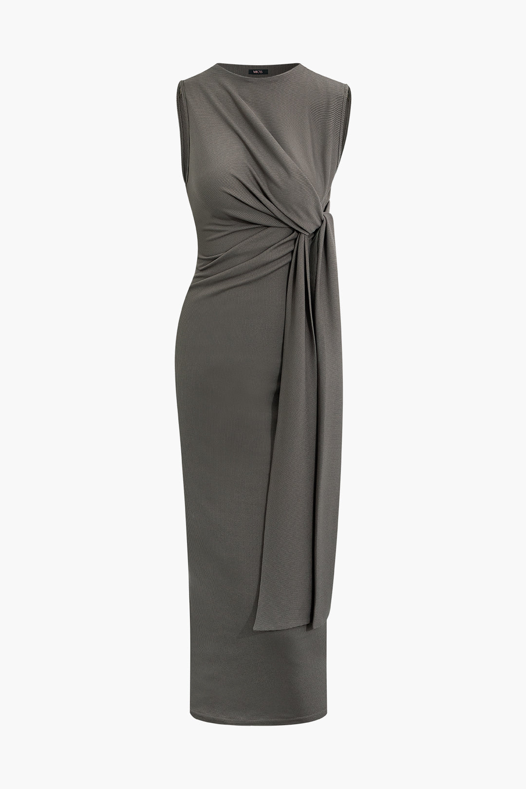 Mock Neck Wrap Knot Sleeveless Midi Dress