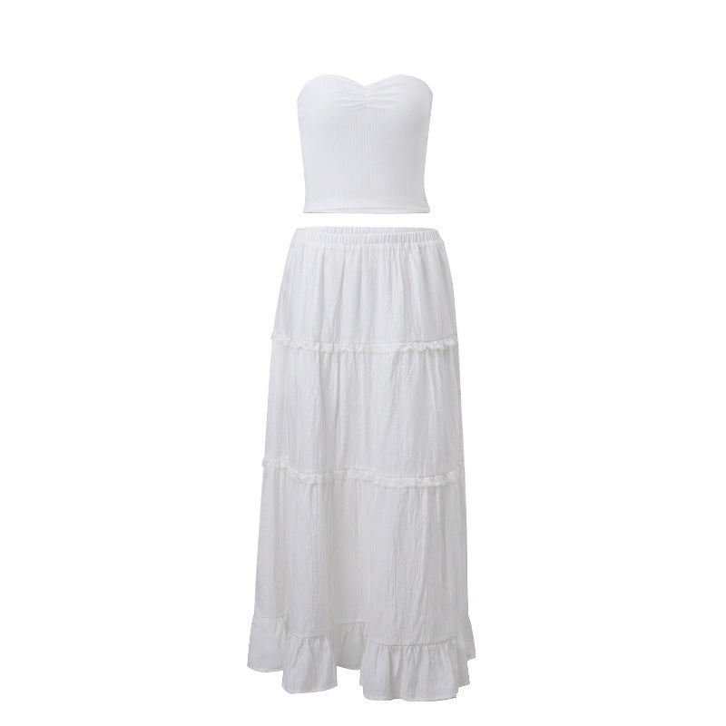 Faltenkleid-Sets für Damen, 2-teilige Outfits, Temperament, Prinzessinnenkleid, Maxikleider für Damen, rückenfreies Oberteil und Rock-Set, Weihnachtsgeschenke 