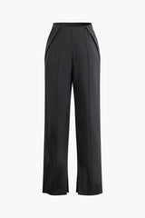 Pleated Slit Straight Leg Pants