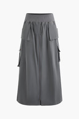 Elastic Zip Up Flap Pocket Cargo Skirt