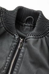 Faux Leather Zipper Pocket Bomber Jacket