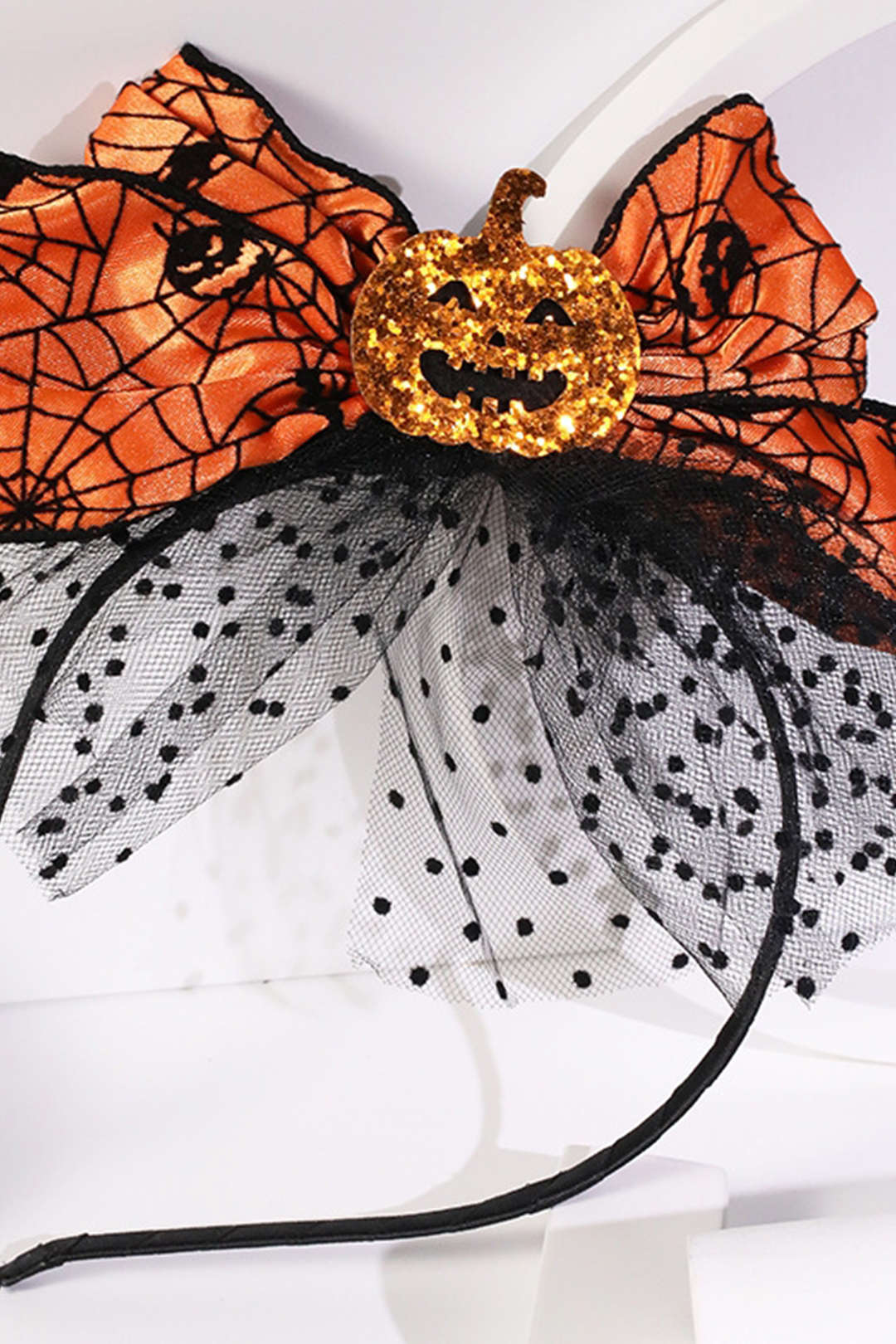 Halloween Pumpkin Bowknot Mesh Headband