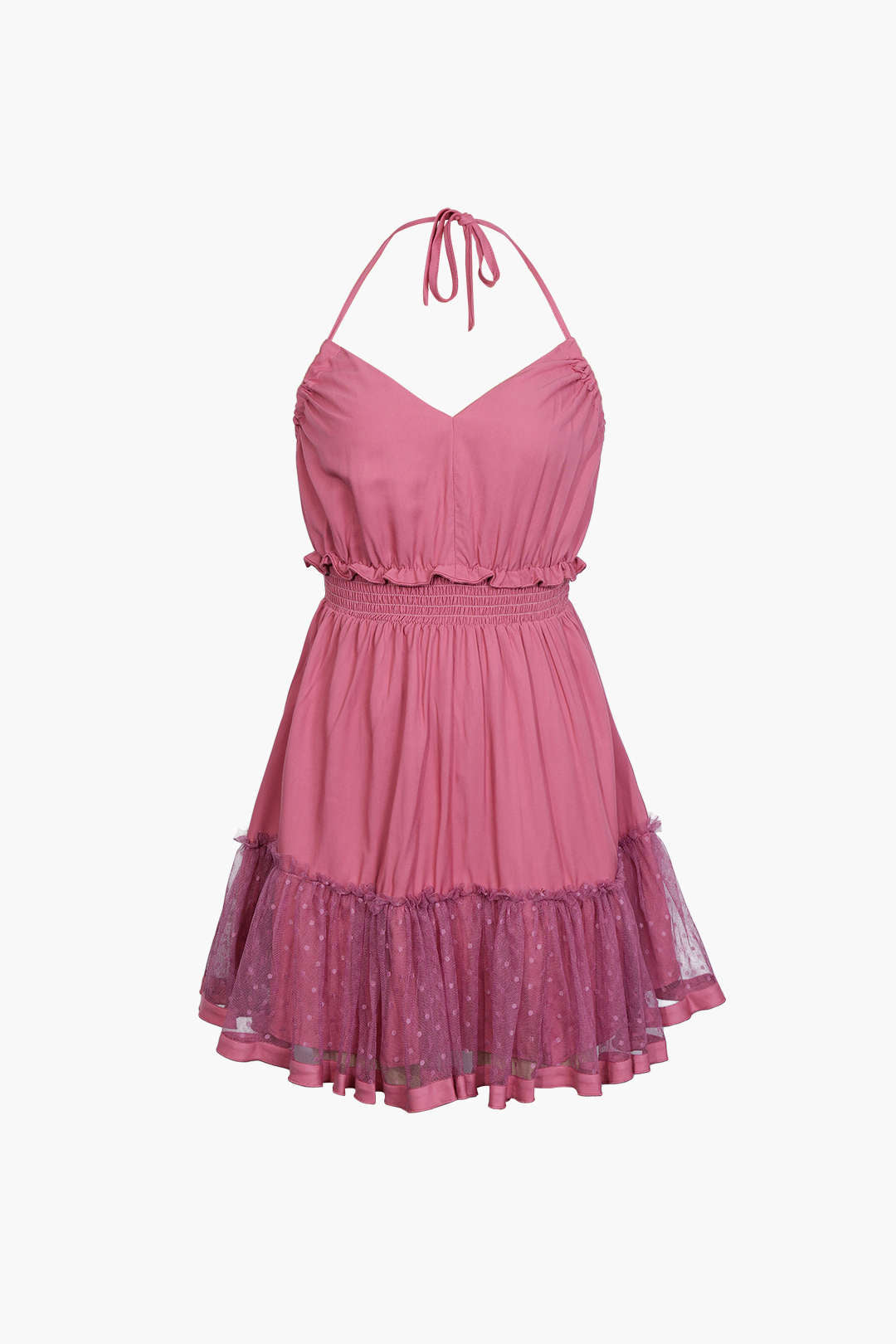 Minikleid mit Rüschen und Spitzenbesatz 