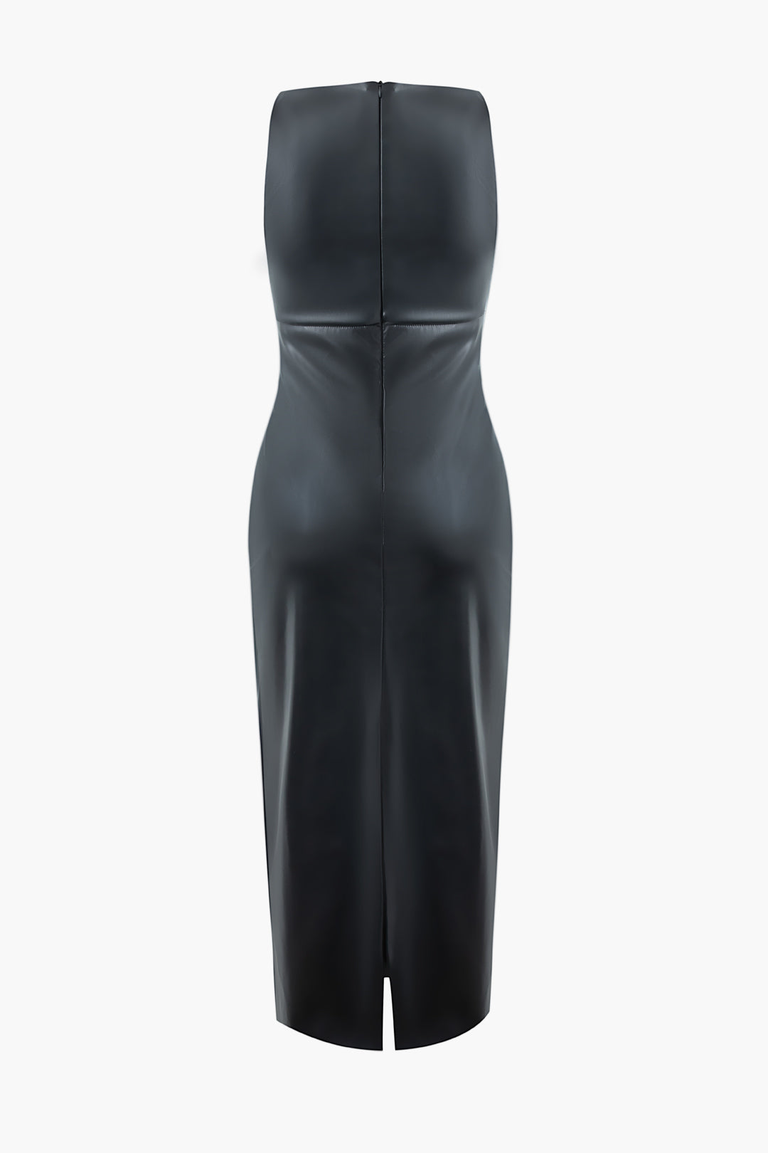 Faux Leather Square Neck Sleeveless Slit Maxi Dress